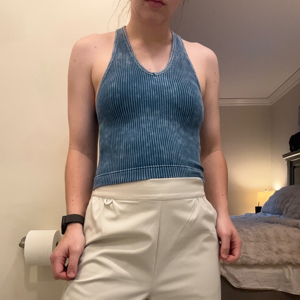Cali Rose Boutique Ribbed Halter Top (Blue Wash)